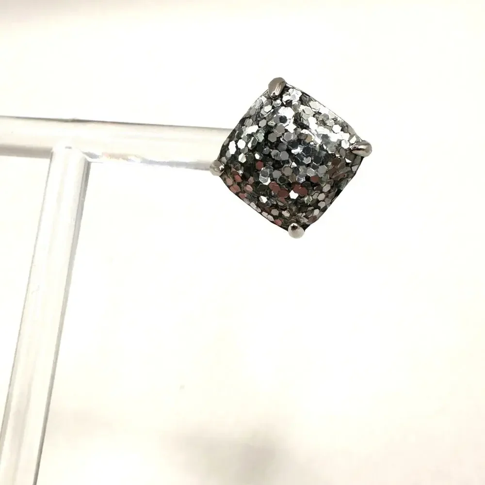 Kate Spade Silver Glitter Stud Earring Square Preppy Designer Summer Jewelry
